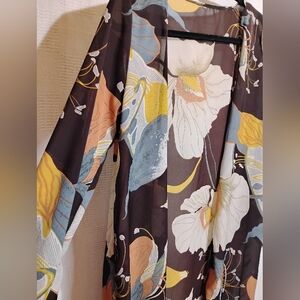 Women's Sheer Stoll Wrap Scarf Cover Up Floral Brown   Large